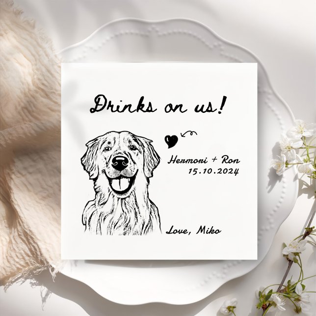 Drinks On Us Minimalist Funny Dog Simple Wedding Napkins (Creator Uploaded)