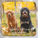 Drinks On Us Open Bar Dog Photo Pet Wedding  Square Paper Coaster<br><div class="desc">Drink on Us! Add the finishing touch to your wedding with these cute custom photo wedding coasters . Perfect for your wedding after party and reception, and as wedding favors for your guests. Customize these photo dog wedding coasters with your favorite wedding photo, dog of honors photo, or your newlywed...</div>