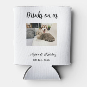 Drinks on us open bar pet photo wedding couple dat can cooler