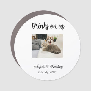 Drinks on us open bar pet photo wedding couple dat car magnet