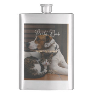 Drinks on us open bar pet photo wedding couple dat flask