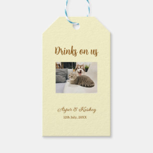 Drinks on us open bar pet photo wedding couple dat gift tags