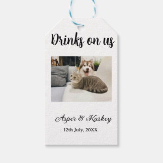 Drinks on us open bar pet photo wedding couple dat gift tags