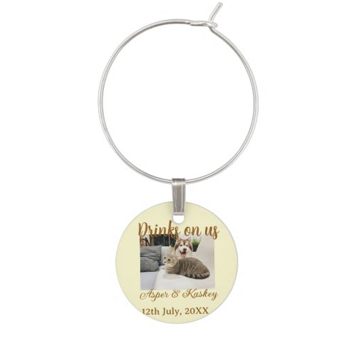 Drinks on us open bar pet photo wedding couple dat wine charm