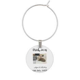Drinks on us open bar pet photo wedding couple dat wine charm