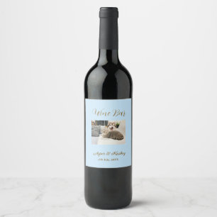 Drinks on us open bar pet photo wedding couple dat wine label