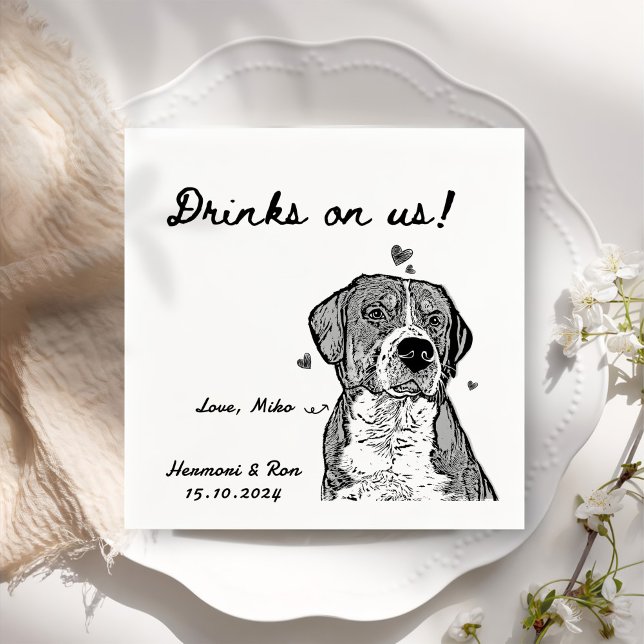 Drinks On Us Personalized Dog Simple Wedding Napkins (Creator Uploaded)