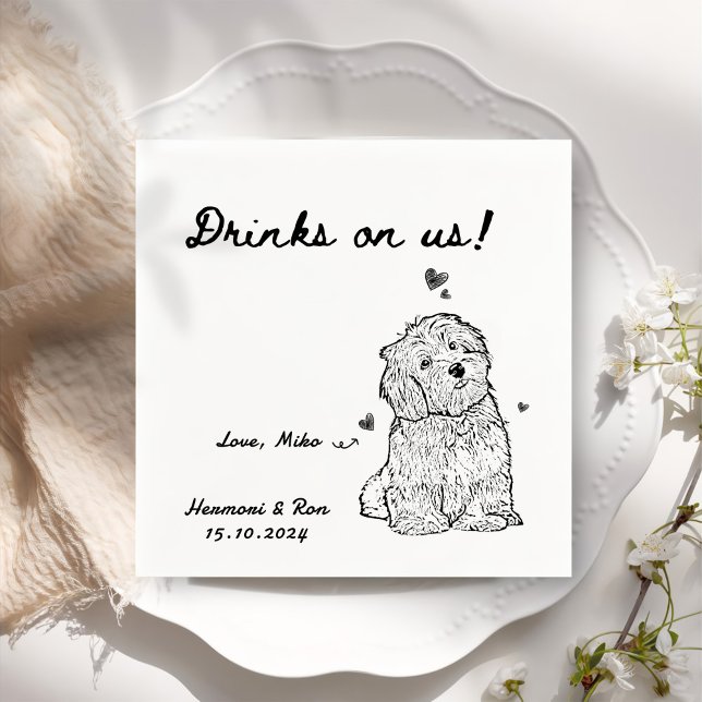 Drinks On Us Personalized Dog Simple Wedding Napkins (Creator Uploaded)