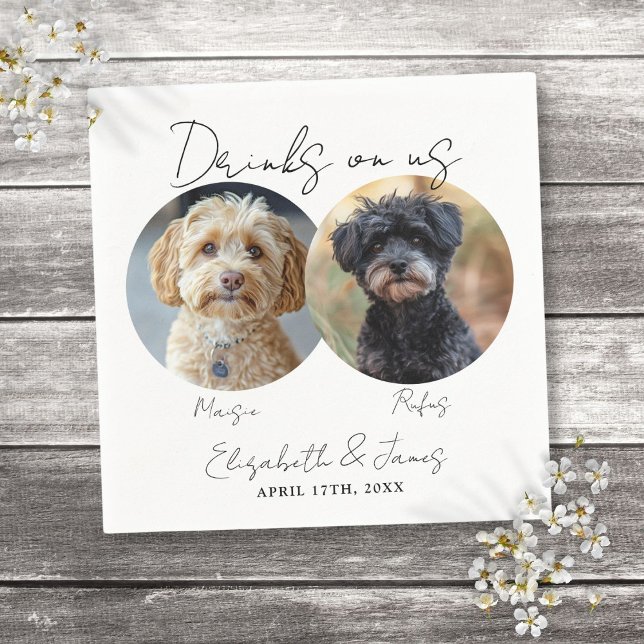 Drinks On Us Pet Dog 2 Photo Wedding Napkins (Drinks On Us Pet Dog 2 Photo Wedding Napkins)