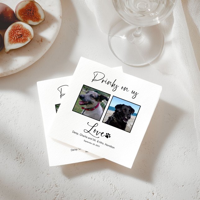 Drinks On Us Pet Photo Calligraphy Wedding  Napkins (Creator Uploaded)