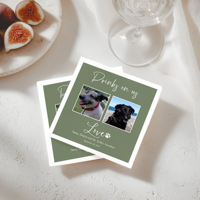 Drinks On Us Pet Photo Calligraphy Wedding  Napkins (Creator Uploaded)