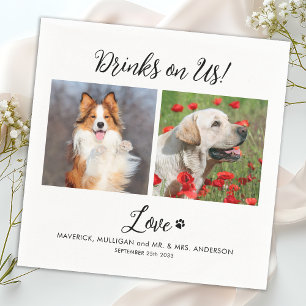 Drinks On Us Pet Photo Modern Stylish Wedding Napkins