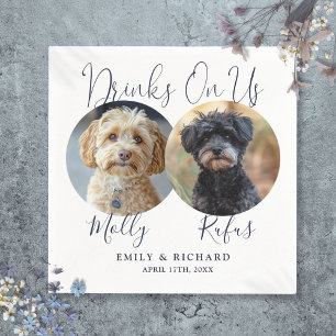 Drinks On Us Pet Photos Navy Blue Wedding Napkins