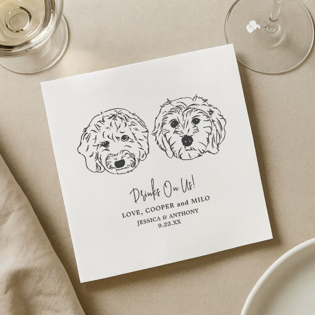 Drinks On Us Pets Custom Hand Drawing Wedding Napkins (Creator Uploaded)