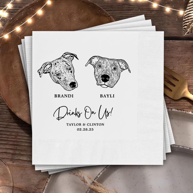 Drinks On Us Pets Custom Hand Drawing Wedding Napkins (Creator Uploaded)