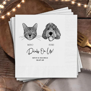 Drinks On Us Pets Custom Hand Drawing Wedding Napkins