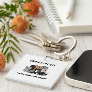 Drinks On Us Purrfect Wedding Keychain