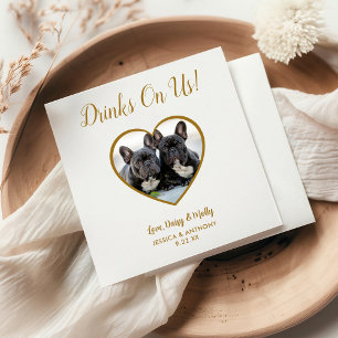 Drinks On Us Simple Cute Photo Dog Pet Wedding Napkins