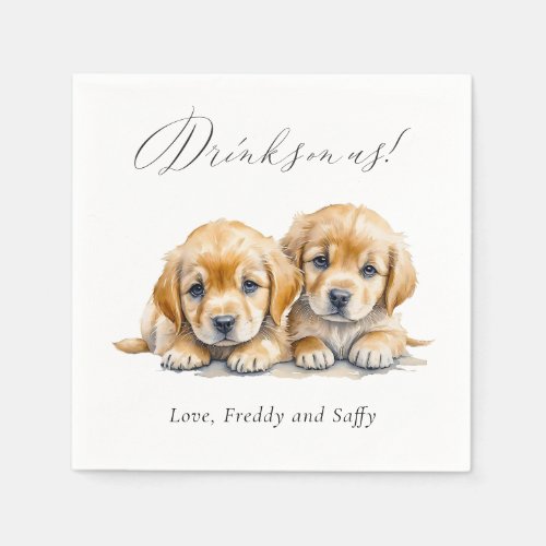 Drinks On Us Simple Cute Photo Fun Pet Dog Wedding Napkins