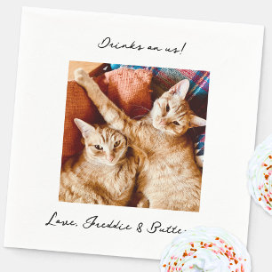 Drinks on Us Wedding Pet Photo Napkins