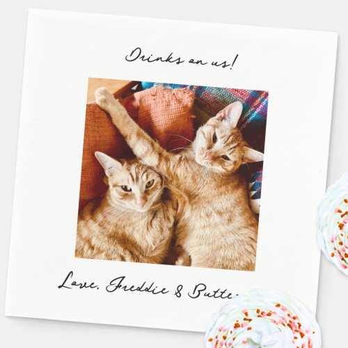 Drinks on Us Wedding Pet Photo Napkins