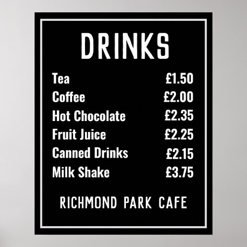 Drinks  Refreshments Price List Poster