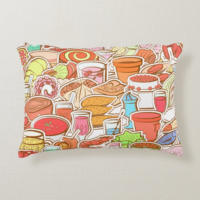 Drinks, seafood, snacks, seamless pattern accent pillow (Front)