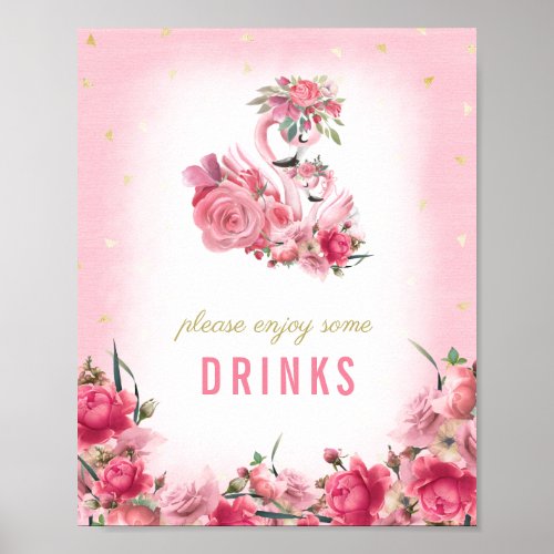 Drinks Sign Baby Shower Pink Flamingo Ballerina