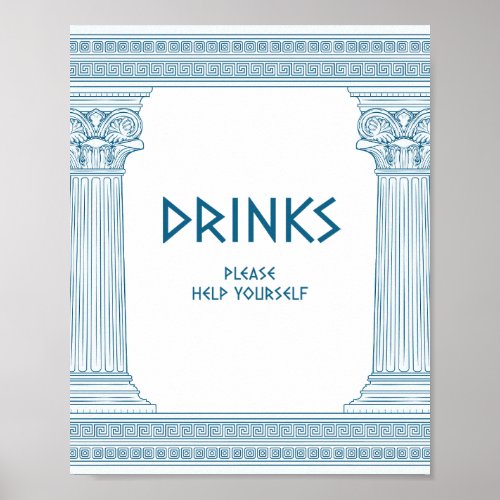 Drinks station sign for Greek themed party 