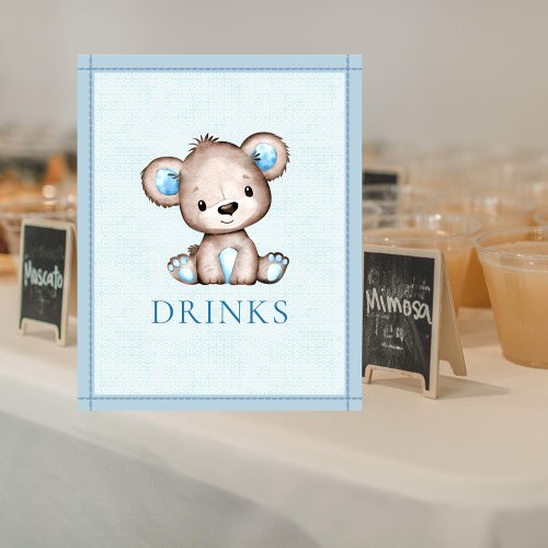 Drinks Table Cute Brown Bear Baby Shower Poster