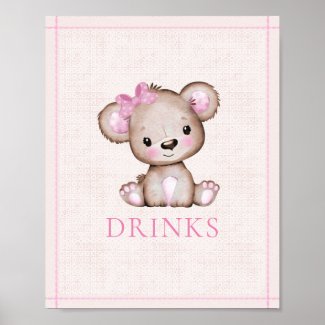 Drinks Table Cute Girl Bear Baby Shower