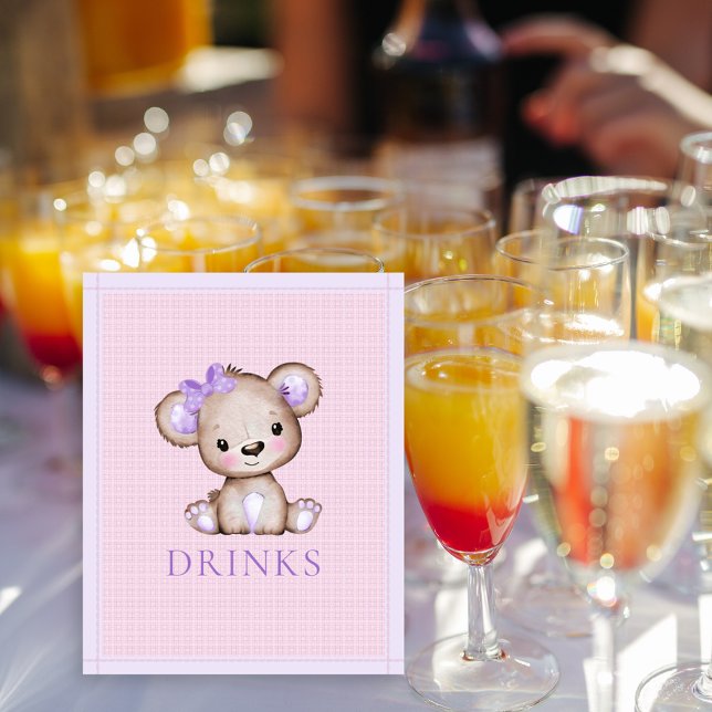 Drinks Table Cute Girl Purple Bear Baby Shower Poster (Creator Uploaded)