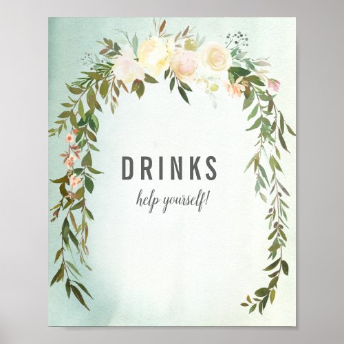 Drinks Table Green White Rose Baby Sprinkle Shower Poster