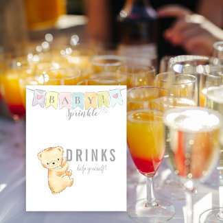 Drinks Table Sign Baby Sprinkle Bear and Banner