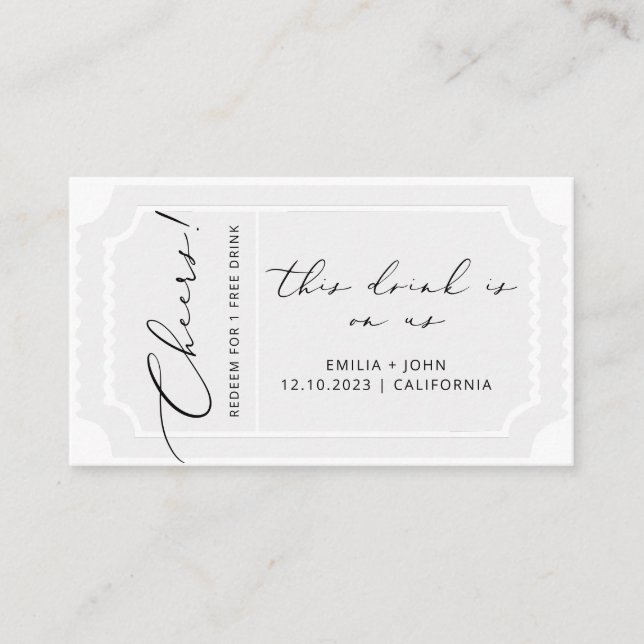 Drinks Ticket Modern Calligraphy Wedding card (Front)