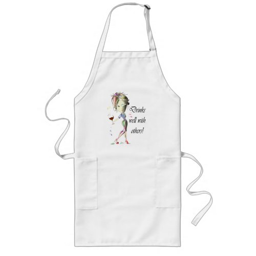 Drinks well with others funny Wine art Long Apron