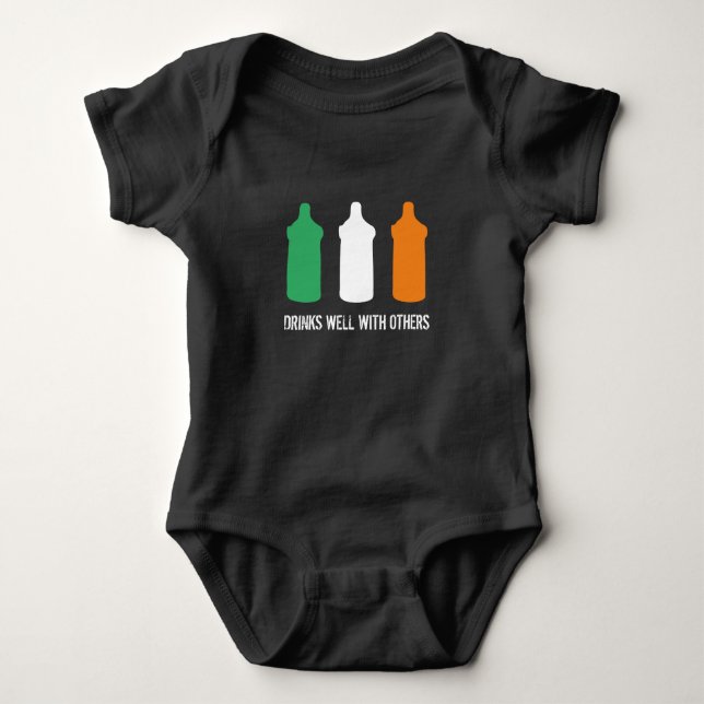 Drinks well with others Irish flag baby bottle Bodysuit (Front)