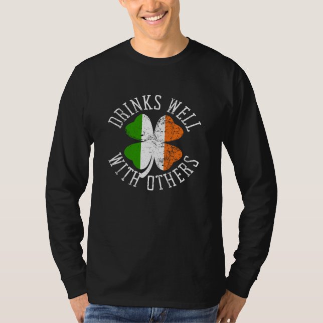 Drinks Well With Others St Patrick s Day Drunk Bee T-Shirt (Front)