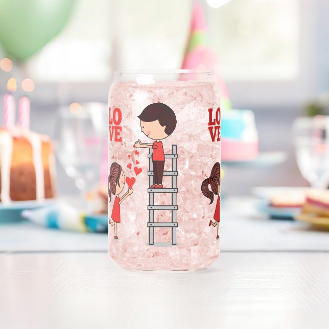 Drinkware Set Couple Love Red Hearts  Can Glass (Insitu (Birthday))