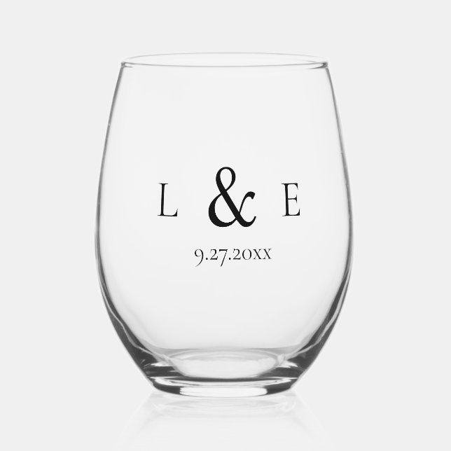 Drinkware Set Customizable Initials for Wedding Stemless Wine Glass (Front)