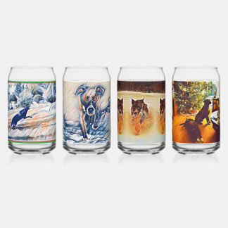 Drinkware Set-Dogs in Winter Can Glass