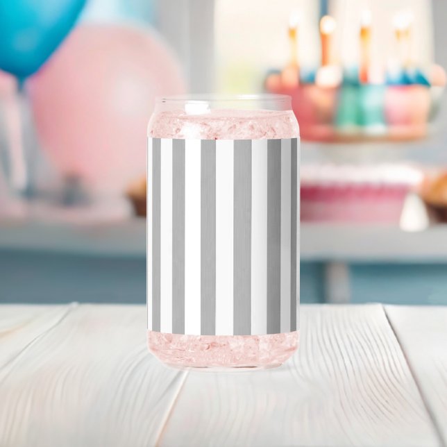 Drinkware Set Gray & White Stripe Can Glass (Insitu (Baby Shower))