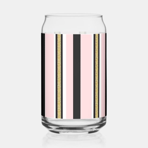 Drinkware Set Pink & White Gold Black Stripe Can Glass