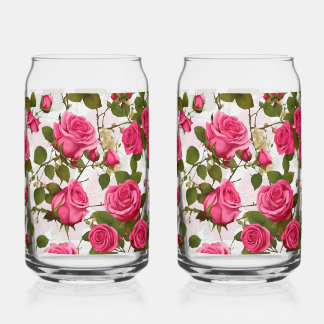 Drinkware Set "Rose Garden Delight: Seamless Pink Can Glass