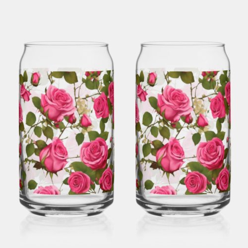 Drinkware Set Rose Garden Delight Seamless Pink  Can Glass