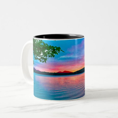 drinkware sunset over lake Two_Tone coffee mug