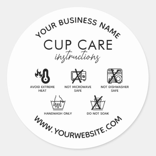 Drinkware Vinyl Tumbler Cup Mug Care Instruction Classic Round Sticker