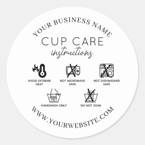 Drinkware Vinyl Tumbler Cup Mug Care Instruction Classic Round Sticker