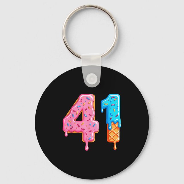 Drip 41 Meme Cool Baseball Style Number Forty One  Keychain (Front)