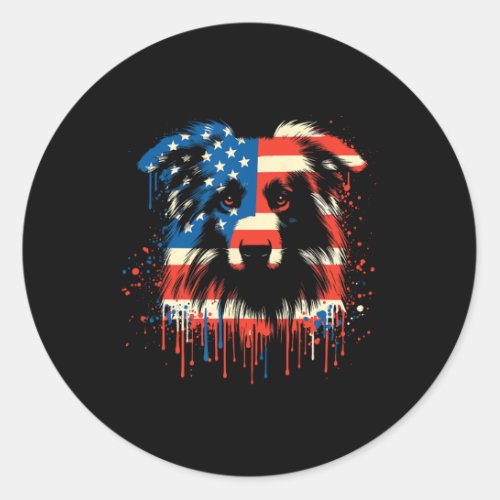 Drip Australian Shepherd American Usa Flag 4th Of  Classic Round Sticker